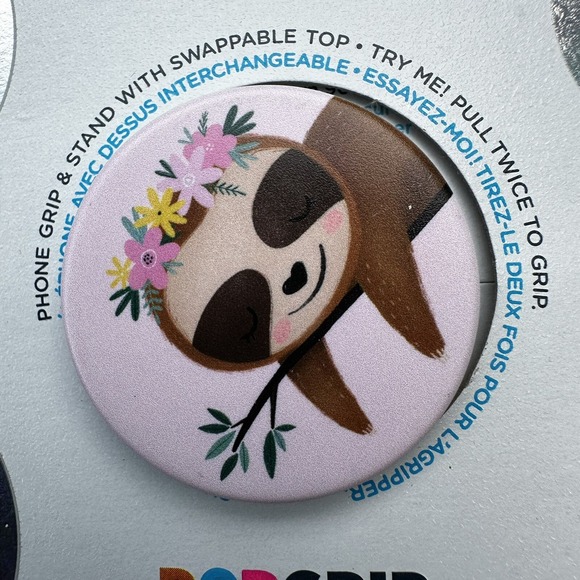 PopSockets Other - Popsocket Sweet Sloth Flower Swap Top Holder PopGrip Phone Grip iPhone‎ Samsung